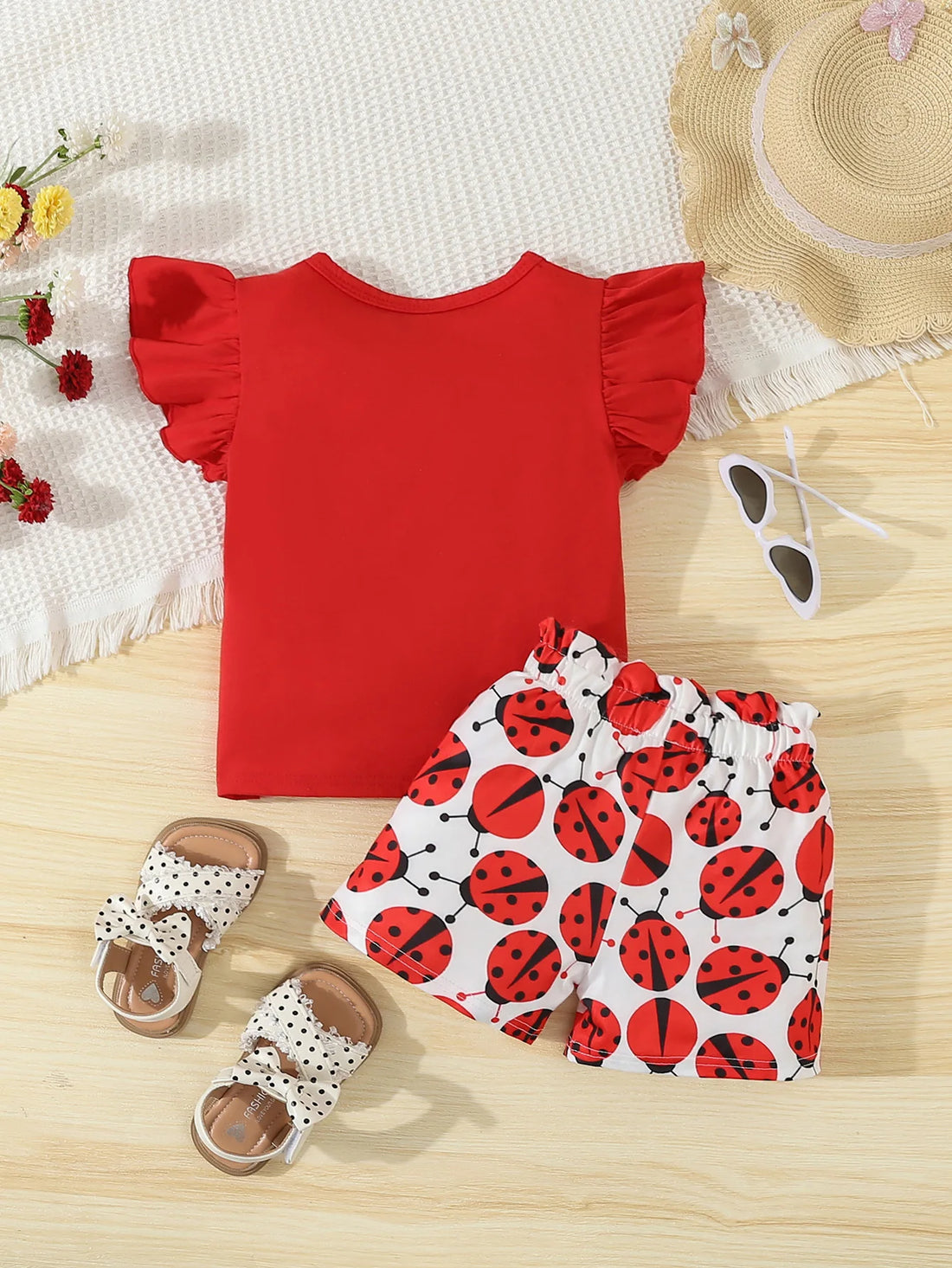 Summer Adorable  Ladybug Outfit 2pcs Set for Baby Girls Sleeveless T-shirt +Causal Shorts Infant Newborn Baby Girl  Clothes