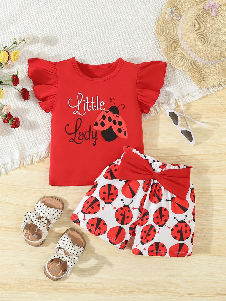 Summer Adorable  Ladybug Outfit 2pcs Set for Baby Girls Sleeveless T-shirt +Causal Shorts Infant Newborn Baby Girl  Clothes