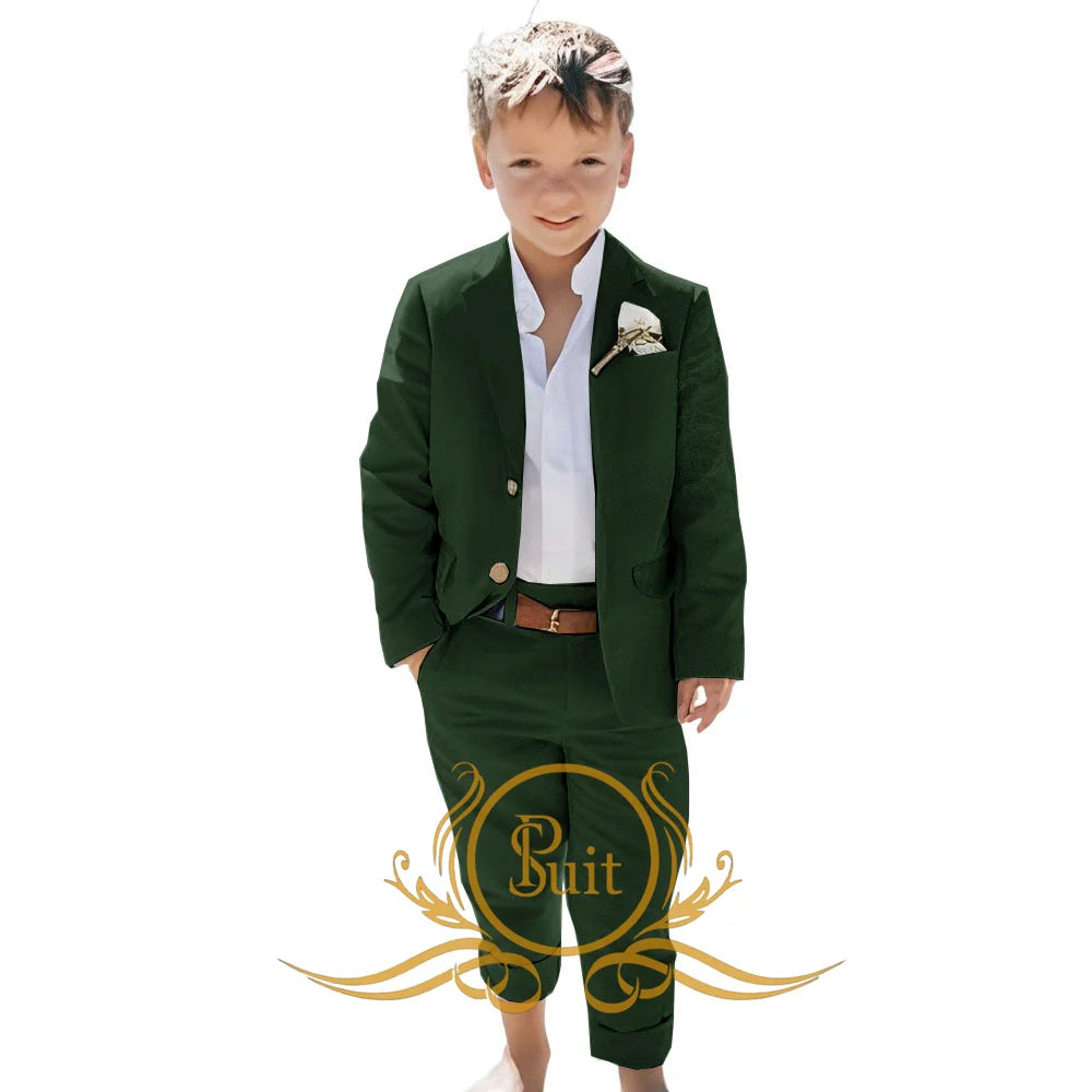 Solid Color Linen Suit Summer Beach Wedding Boy Suit Jacket Pants 2 Pieces Set Kids Linen Suit