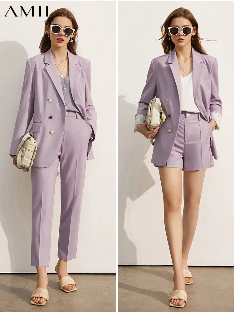 Amii Minimalism Spring Summer Women Suit Sold Separately Offical Lady Lapel Solid Blazer Women Suit Pants Female Shorts 12240756