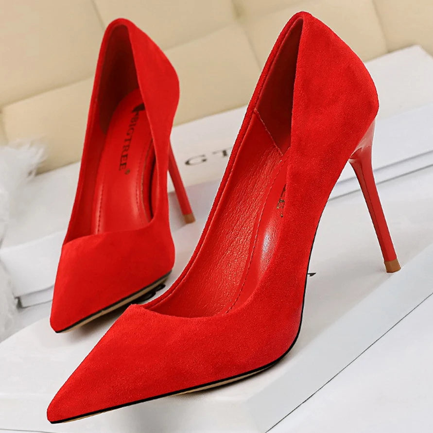 BIGTREE Shoes Suede Woman Pumps New High Heels For Women Office Shoes Fashion Stiletto Heels Women Basic Pump Plus Size 42 43