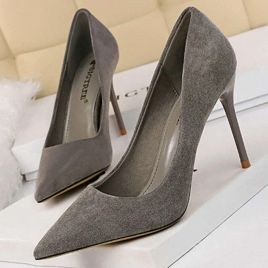 BIGTREE Shoes Suede Woman Pumps New High Heels For Women Office Shoes Fashion Stiletto Heels Women Basic Pump Plus Size 42 43