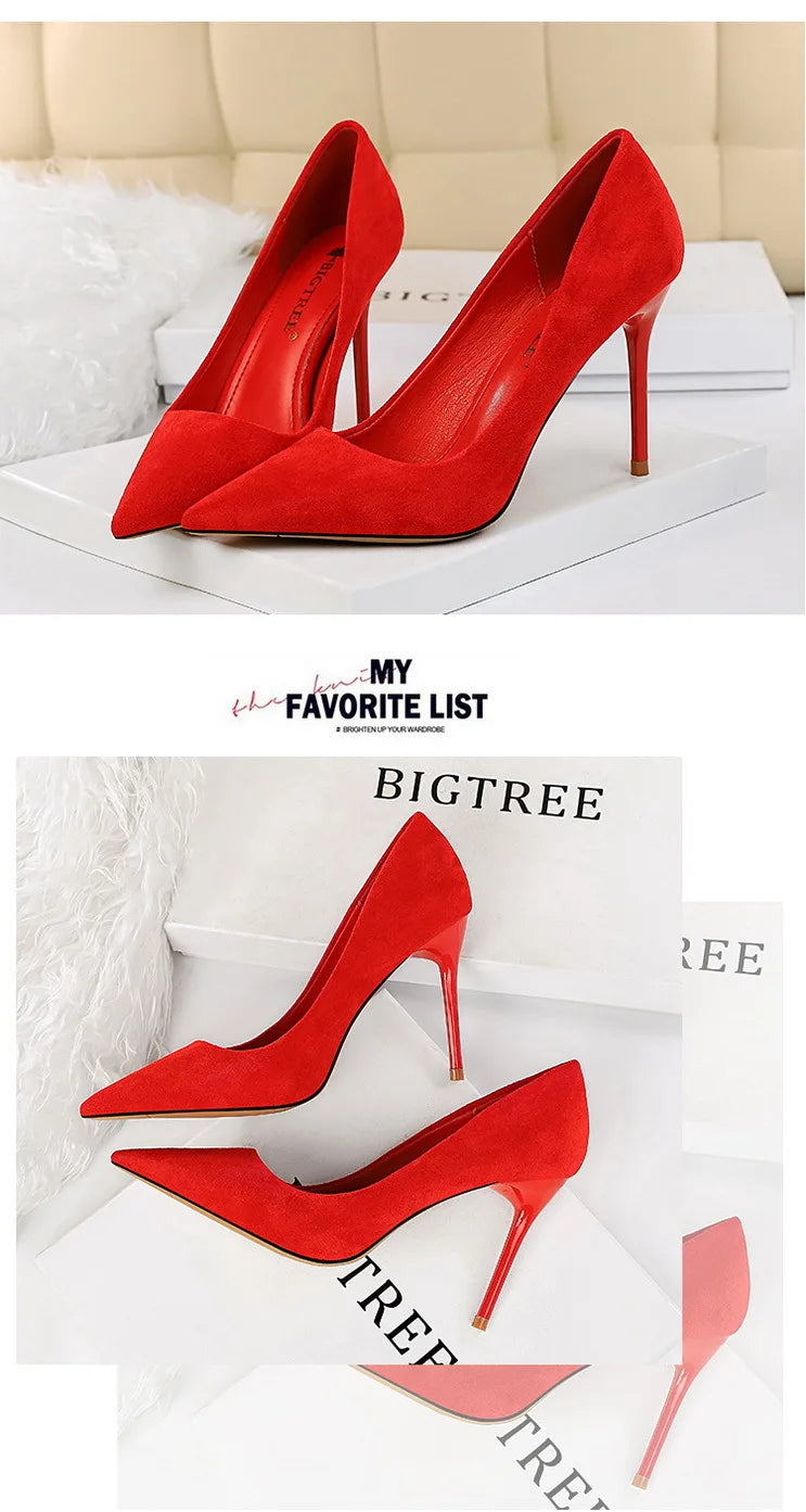 BIGTREE Shoes Suede Woman Pumps New High Heels For Women Office Shoes Fashion Stiletto Heels Women Basic Pump Plus Size 42 43