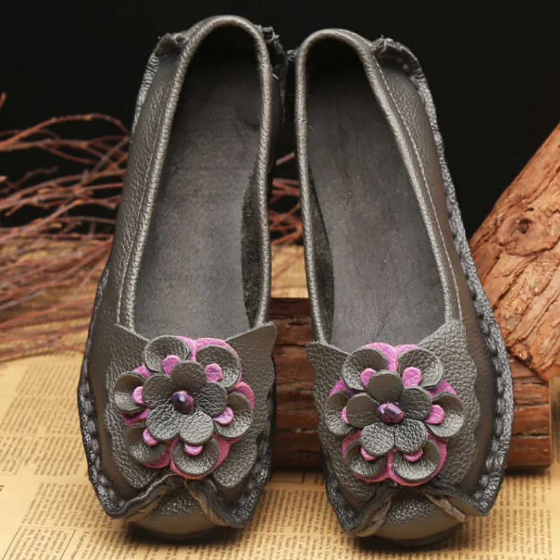 Women Concise Flower Flats Black Shoes Spring Flats Female Genuine Leather Shoes 2020 Superstar Oxfrod Shoes Women Loafer