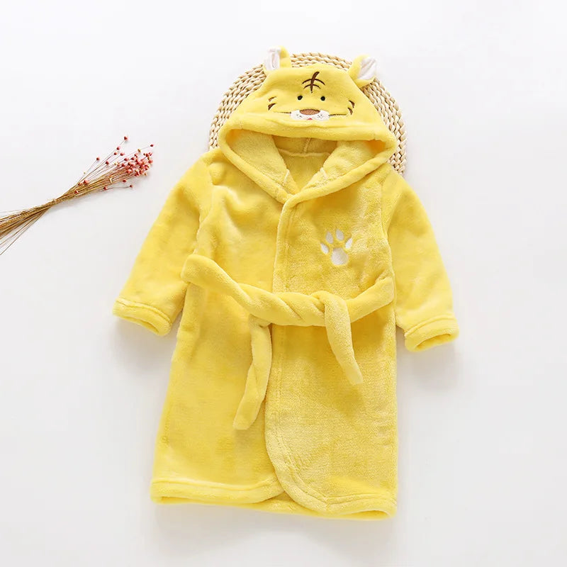 Autumn Winter Children Sleepwear Robe Flannel Hooded Warm Bathrobe Kids Pajamas For Boys Girls Lovely Cartoon Animals Robes