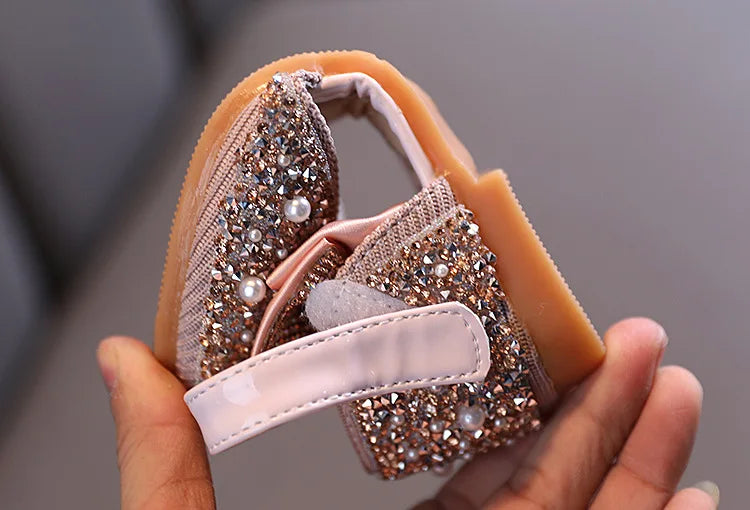 New Children Leather Shoes Rhinestone Bow Princess Girls Party Dance Shoes Baby Student Flats Kids Performance Shoes D785