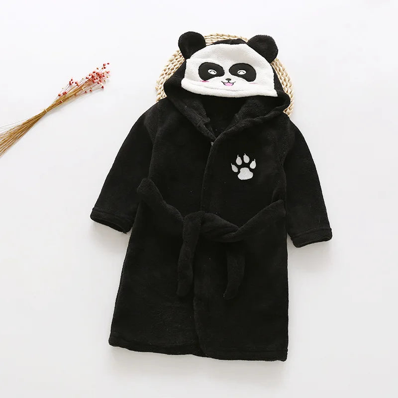 Autumn Winter Children Sleepwear Robe Flannel Hooded Warm Bathrobe Kids Pajamas For Boys Girls Lovely Cartoon Animals Robes