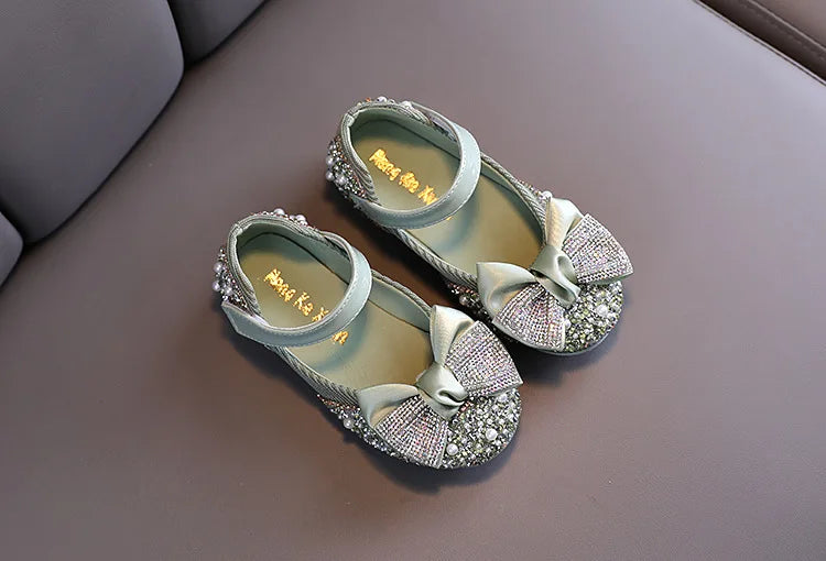 New Children Leather Shoes Rhinestone Bow Princess Girls Party Dance Shoes Baby Student Flats Kids Performance Shoes D785