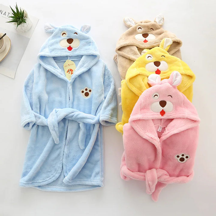 Autumn Winter Children Sleepwear Robe Flannel Hooded Warm Bathrobe Kids Pajamas For Boys Girls Lovely Cartoon Animals Robes