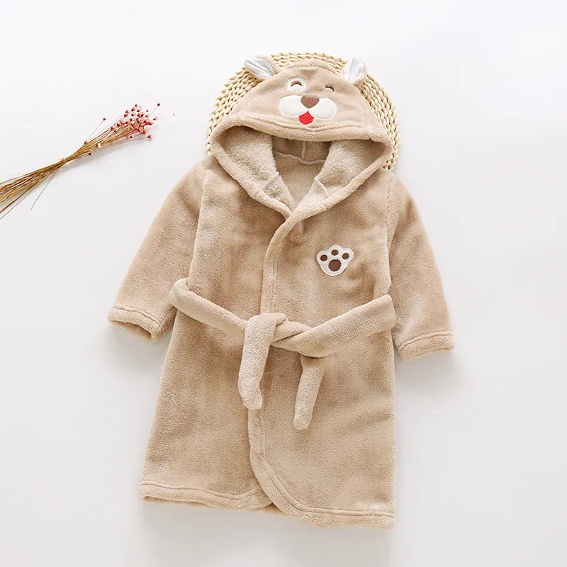 Autumn Winter Children Sleepwear Robe Flannel Hooded Warm Bathrobe Kids Pajamas For Boys Girls Lovely Cartoon Animals Robes