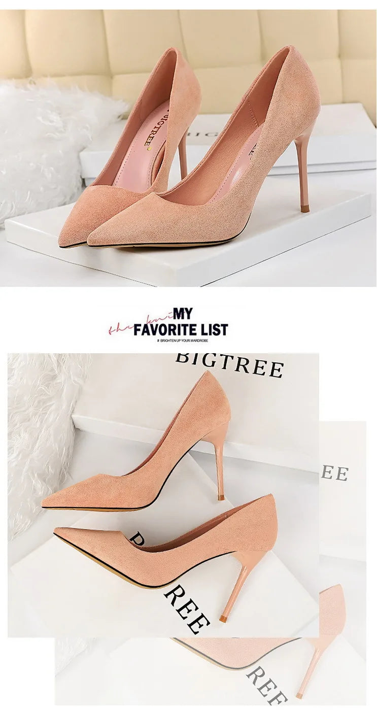 BIGTREE Shoes Suede Woman Pumps New High Heels For Women Office Shoes Fashion Stiletto Heels Women Basic Pump Plus Size 42 43