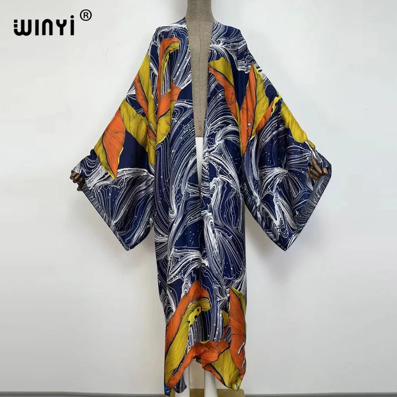 vestido longo Women Cardigan robe Cocktail sexcy Boho Maxi African Holiday Batwing Sleeve Silk Robe