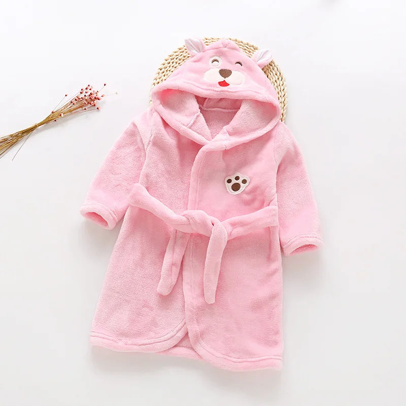 Autumn Winter Children Sleepwear Robe Flannel Hooded Warm Bathrobe Kids Pajamas For Boys Girls Lovely Cartoon Animals Robes