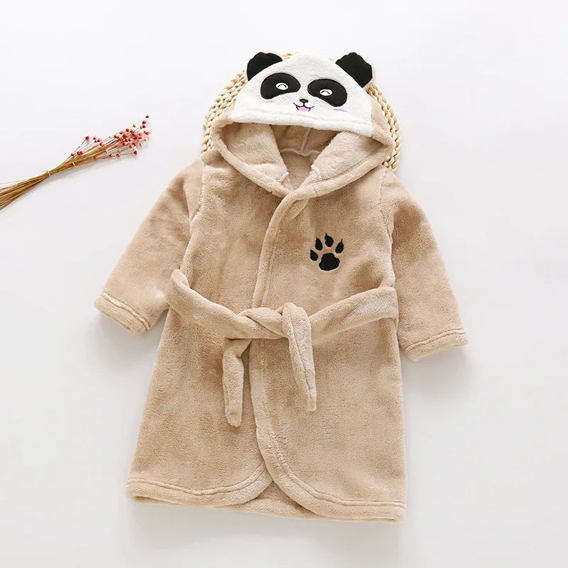 Autumn Winter Children Sleepwear Robe Flannel Hooded Warm Bathrobe Kids Pajamas For Boys Girls Lovely Cartoon Animals Robes