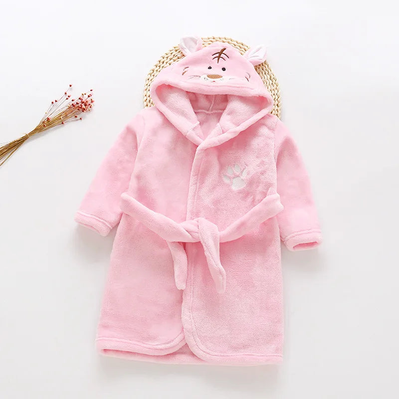 Autumn Winter Children Sleepwear Robe Flannel Hooded Warm Bathrobe Kids Pajamas For Boys Girls Lovely Cartoon Animals Robes