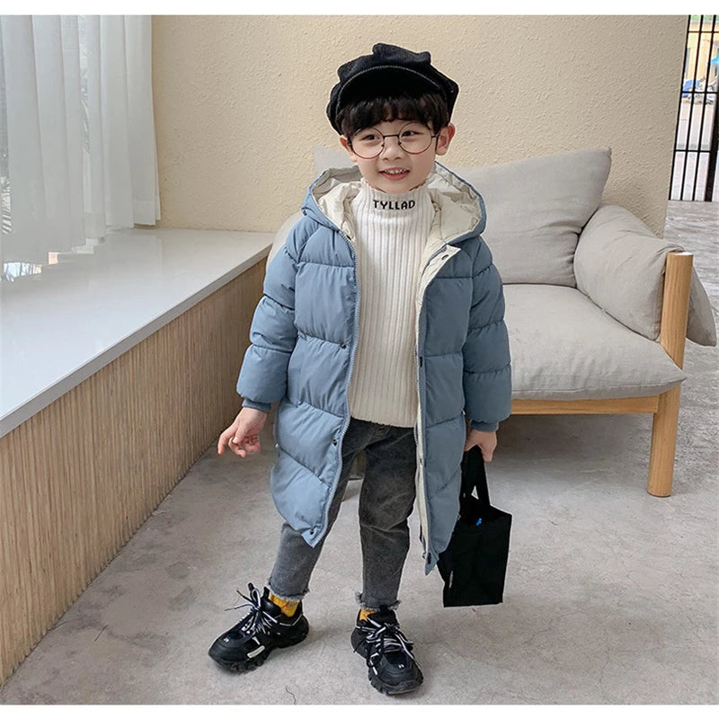 Kids Down Long Outerwear Winter Autumn Teen Cotton Clothes Boys Girls Cotton-Padded Parka Coats Big Children Thicken Warm Jacket