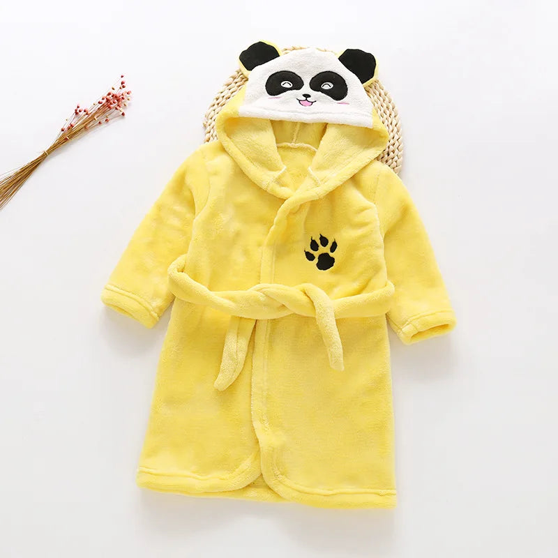 Autumn Winter Children Sleepwear Robe Flannel Hooded Warm Bathrobe Kids Pajamas For Boys Girls Lovely Cartoon Animals Robes