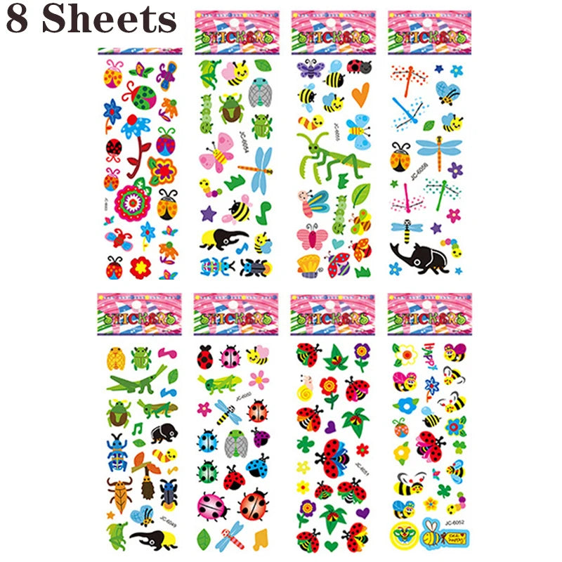 3D Stickers for Kids Toddlers 20/8 Different Sheets 3D Puffy Bulk Sticker Cartoon Education Classic Toy Children Boys Girl Gifts