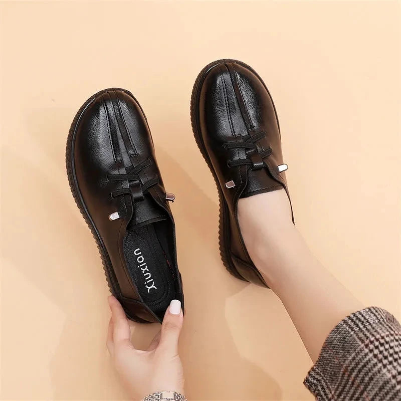 Lace Up Flats Women's Oxfords Comfy Leather Shoes Female Designer Loafers Woman Black Slip Ons Ladies Driving Shoes Retro Loafer