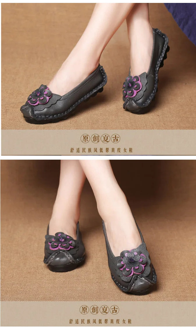 Women Concise Flower Flats Black Shoes Spring Flats Female Genuine Leather Shoes 2020 Superstar Oxfrod Shoes Women Loafer