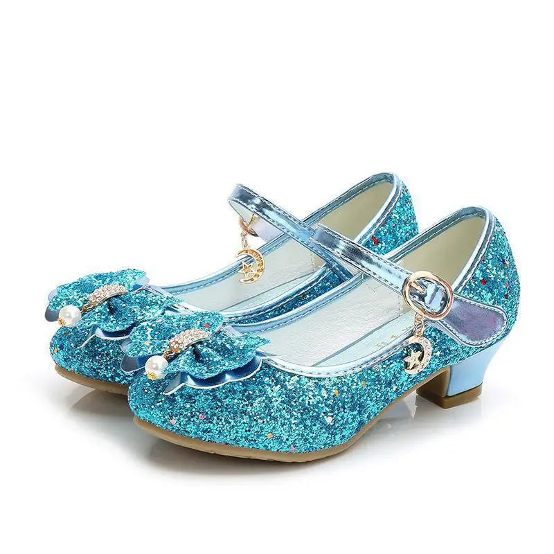 Princess Butterfly Leather Shoes Kids Diamond Bowknot High Heel Children Girl Dance Glitter Shoes Fashion Girls Party Dance Shoe