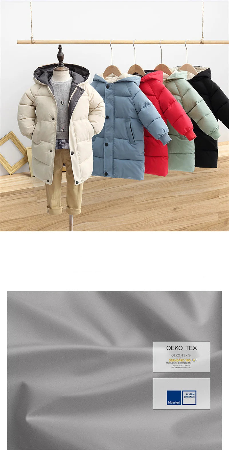 Kids Down Long Outerwear Winter Autumn Teen Cotton Clothes Boys Girls Cotton-Padded Parka Coats Big Children Thicken Warm Jacket