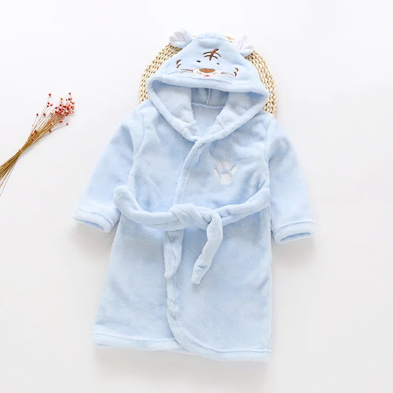 Autumn Winter Children Sleepwear Robe Flannel Hooded Warm Bathrobe Kids Pajamas For Boys Girls Lovely Cartoon Animals Robes