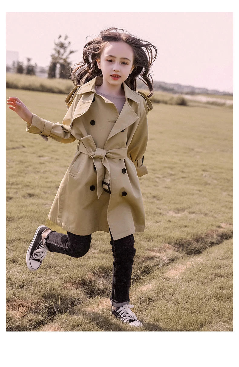 4-13 Years Teen Girls Long Trench Coats New Fashion England Style Windbreaker Jacket For Girls Spring Autumn Children's Clothing