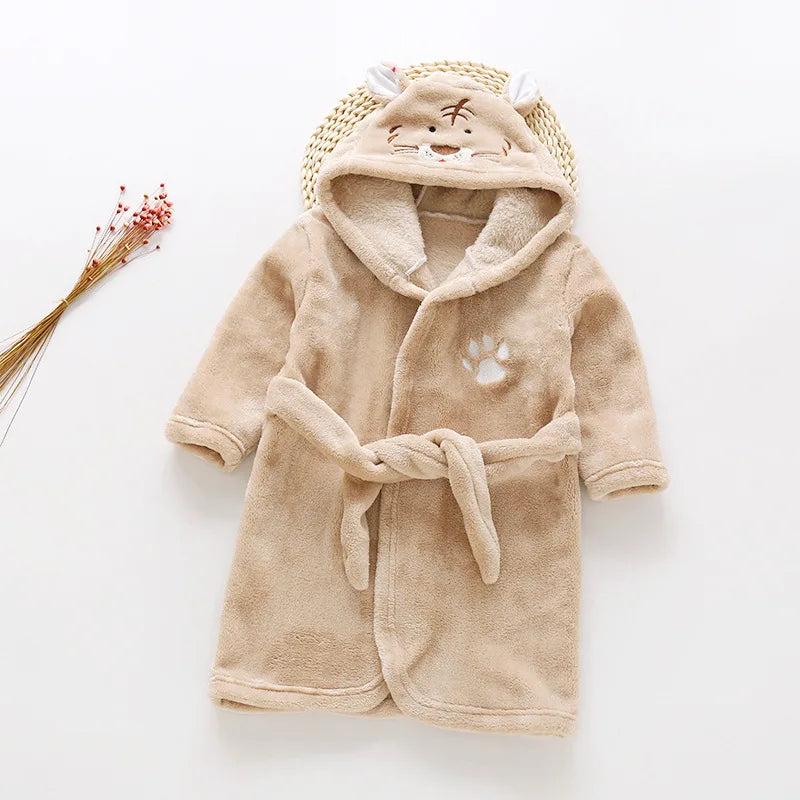 Autumn Winter Children Sleepwear Robe Flannel Hooded Warm Bathrobe Kids Pajamas For Boys Girls Lovely Cartoon Animals Robes