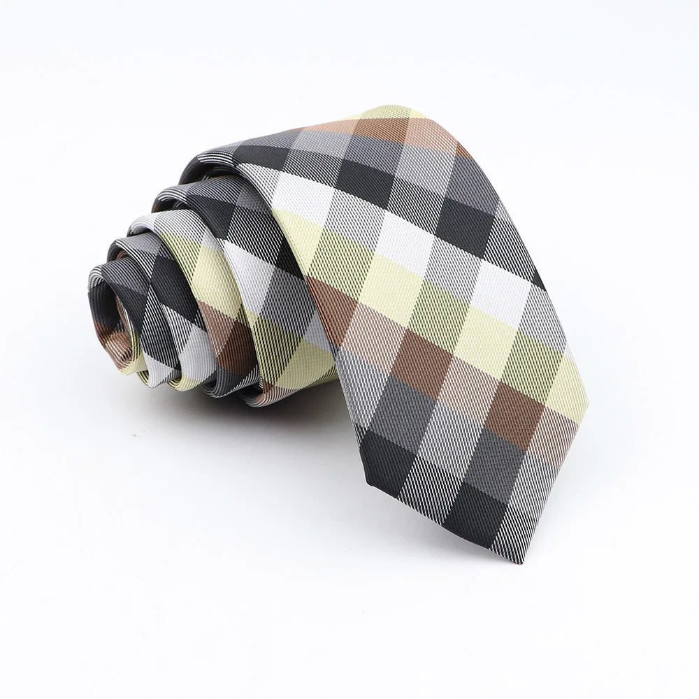 New Jacquard Plaid 6cm Neck Tie For Men Classic Check Ties Polyester Mens Necktie For Wedding Business Suit Neckwear Accessories