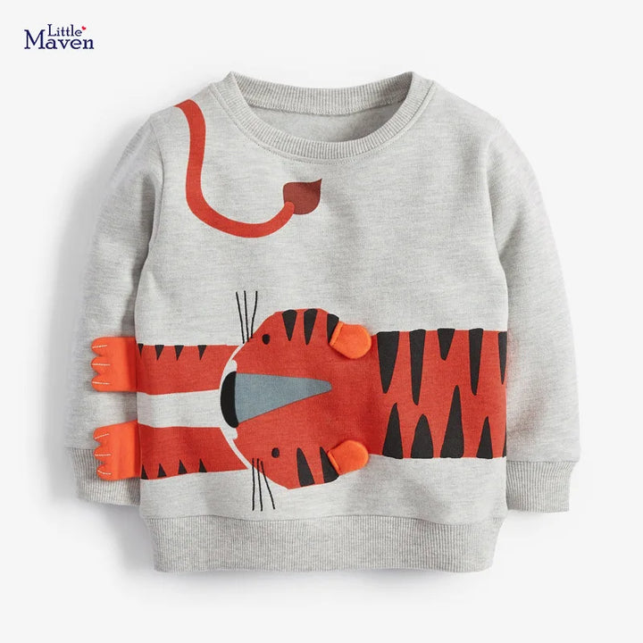 Little maven Baby Boys Clothes Autumn Cotton Tiger Pattern Sweatshirt New Fashion and Comfort Sport wear for Kids 2 to 7 years