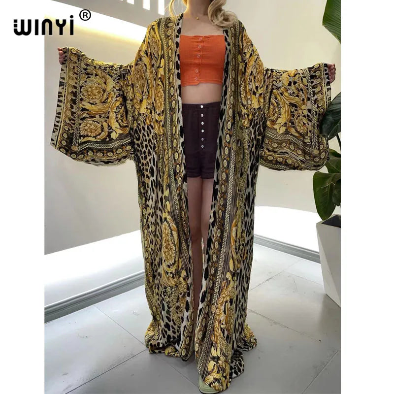 vestido longo Women Cardigan robe Cocktail sexcy Boho Maxi African Holiday Batwing Sleeve Silk Robe