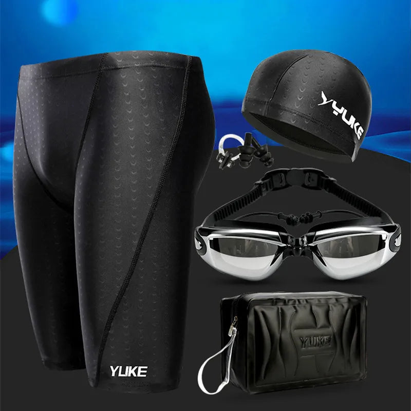 Men Swimming Shorts Waterproof Competition Swim Equipment Goggles with Ear-plug Cap Case Trunks Briefs Swimwear Half Pants 2022