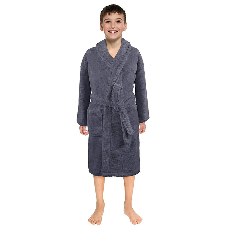 Toddler Kids Robes For Baby Boys Girls Solid Flannel Bathrobes Bath Towel Night-gown Pajamas Sleepwear Children's Clothes 3-12Y