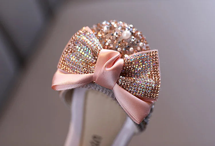 New Children Leather Shoes Rhinestone Bow Princess Girls Party Dance Shoes Baby Student Flats Kids Performance Shoes D785