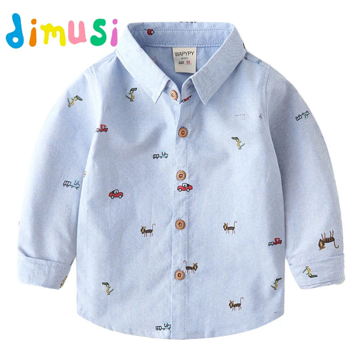 DIMUSI Boys Shirt Autumn 100% Cotton Shirts Oxford Car Printing Long Sleeves Shirts Boy's Denim Overshirt shirt Children BC248