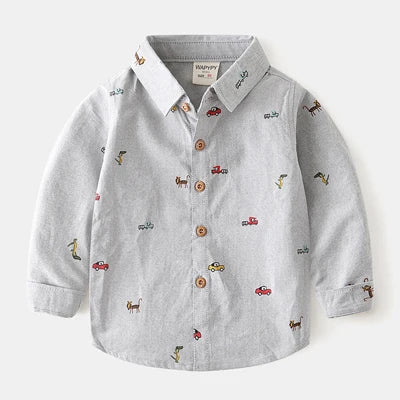 DIMUSI Boys Shirt Autumn 100% Cotton Shirts Oxford Car Printing Long Sleeves Shirts Boy's Denim Overshirt shirt Children BC248