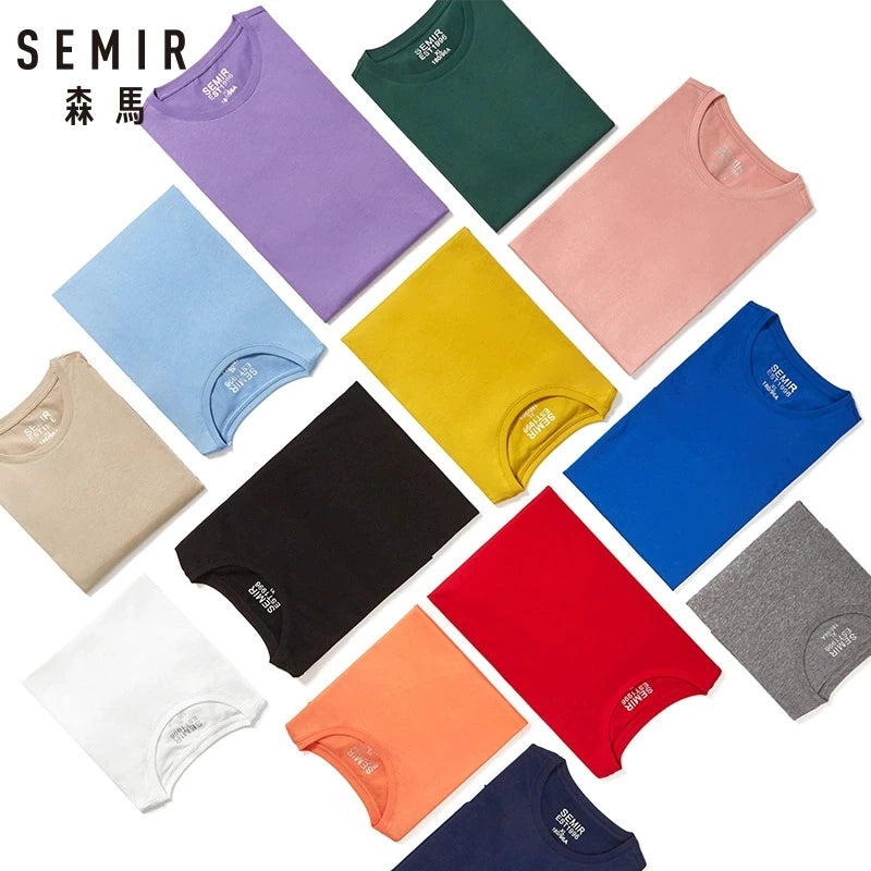 Semir Summer Cotton T Shirts Men 2024 Simple O Neck Stretch Solid New Tops Clothing Casual Tshirt Man Streetwear Cool Tee Shirts