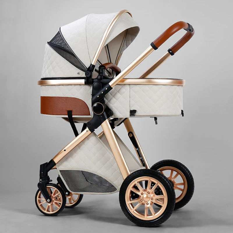 Luxury Baby Stroller 3 in 1 High Landscape Baby Cart Can Sit Can Lie Portable Pushchair Baby Cradel Infant Carrier