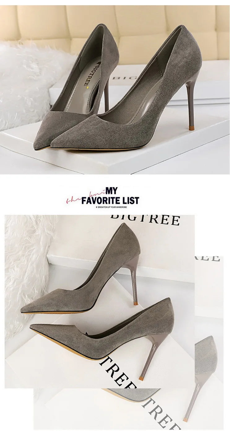 BIGTREE Shoes Suede Woman Pumps New High Heels For Women Office Shoes Fashion Stiletto Heels Women Basic Pump Plus Size 42 43