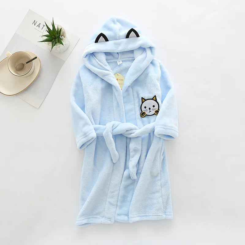 Autumn Winter Children Sleepwear Robe Flannel Hooded Warm Bathrobe Kids Pajamas For Boys Girls Lovely Cartoon Animals Robes