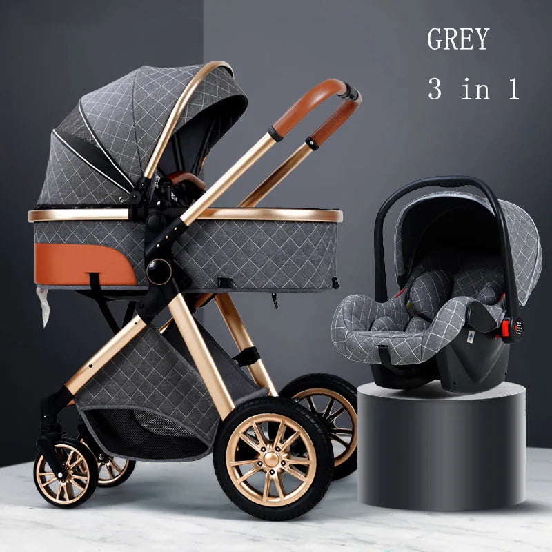 Luxury Baby Stroller 3 in 1 High Landscape Baby Cart Can Sit Can Lie Portable Pushchair Baby Cradel Infant Carrier