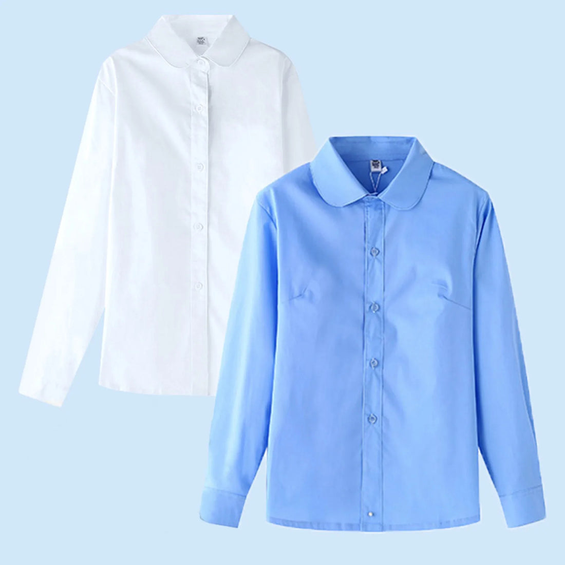 Autumn Teen Baby Girls Button Shirts Tops Turn-down Collar White Blouse Formal Wear Kids 2022 Spring Cotton School Uniform Set