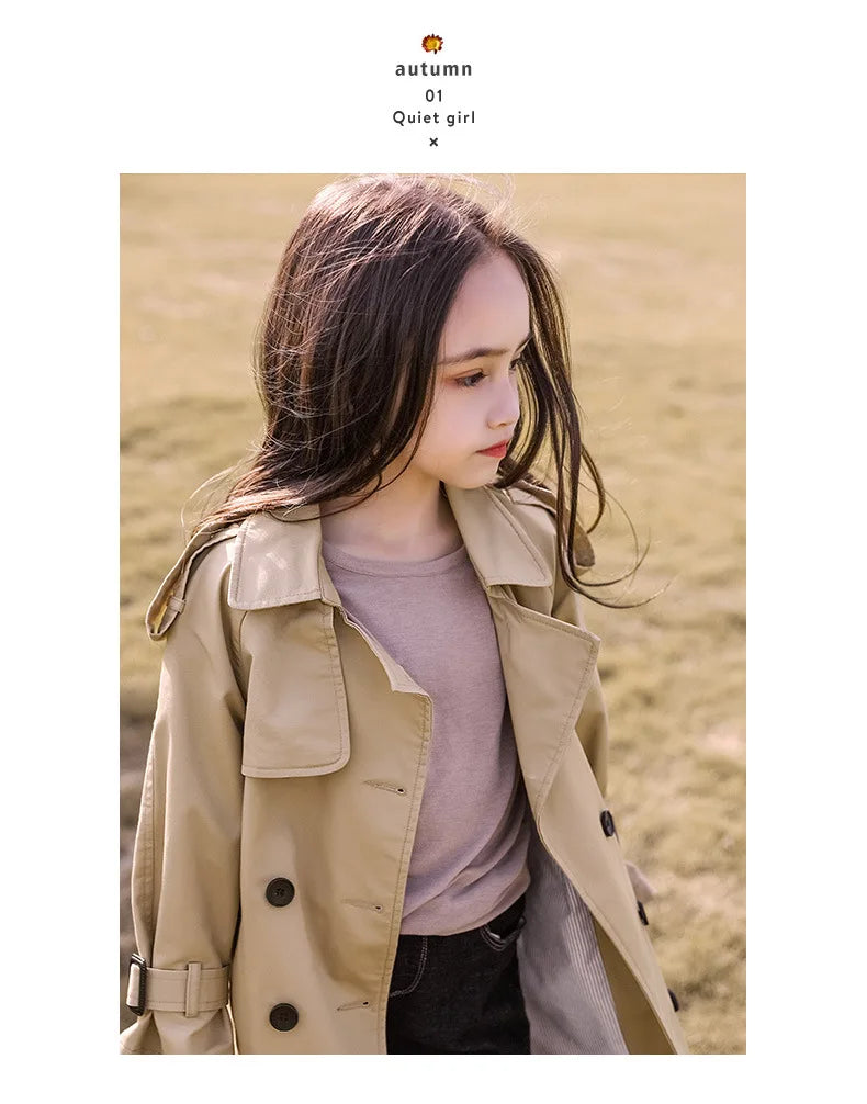 4-13 Years Teen Girls Long Trench Coats New Fashion England Style Windbreaker Jacket For Girls Spring Autumn Children's Clothing