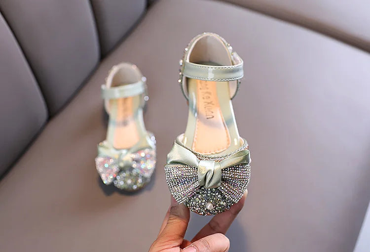 New Children Leather Shoes Rhinestone Bow Princess Girls Party Dance Shoes Baby Student Flats Kids Performance Shoes D785