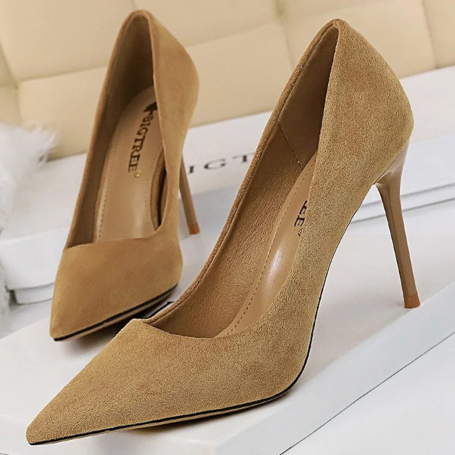 BIGTREE Shoes Suede Woman Pumps New High Heels For Women Office Shoes Fashion Stiletto Heels Women Basic Pump Plus Size 42 43