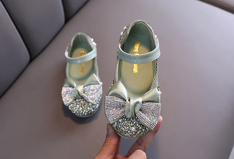 New Children Leather Shoes Rhinestone Bow Princess Girls Party Dance Shoes Baby Student Flats Kids Performance Shoes D785