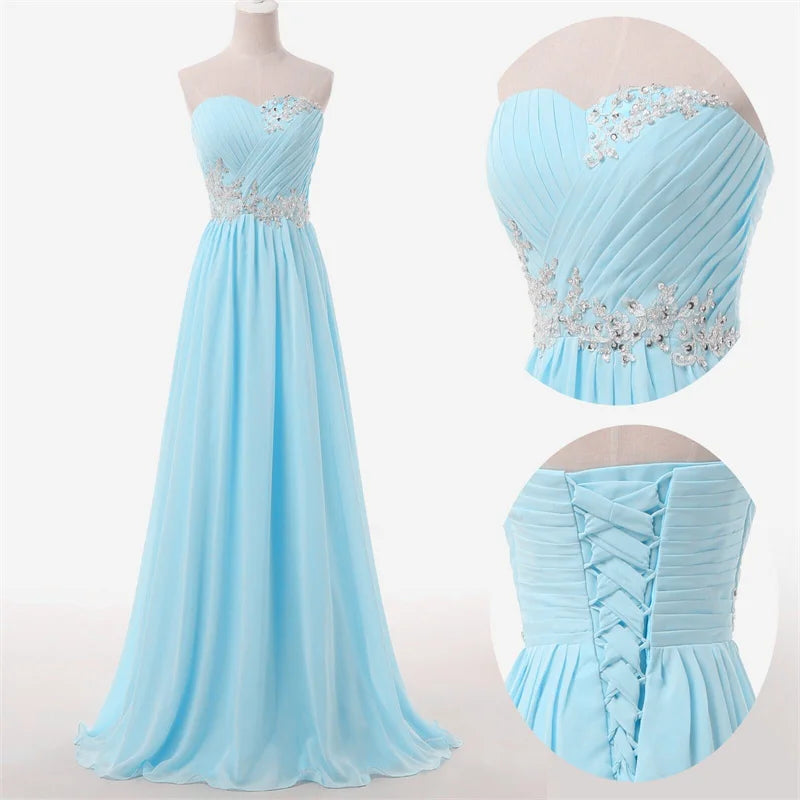 A Line Chiffon Beading Applique Pleat Strapless Elegant Bridesmaid Dresses Evening Wedding Party Formal Prom Lace Up Back