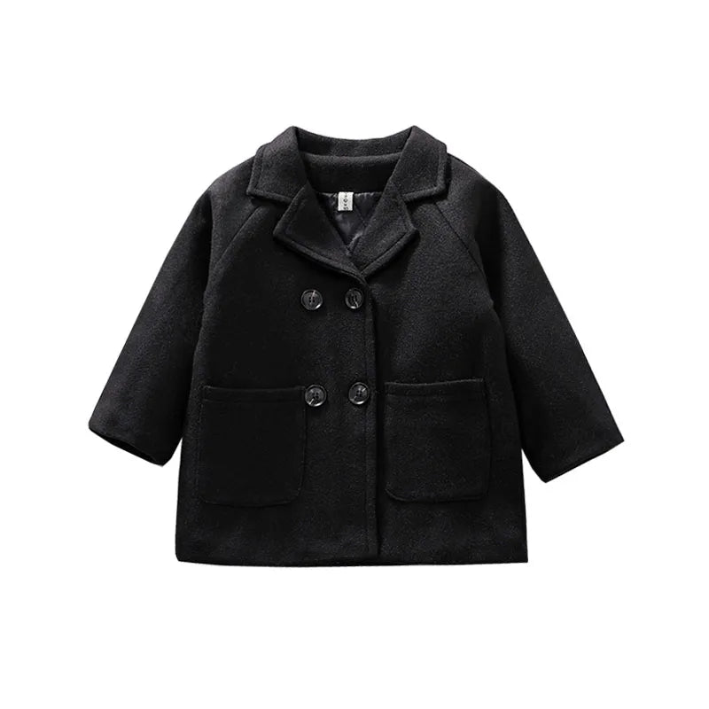 Lioraitiin Winter Grid Jackets Boys Girl Woolen Double-breasted Baby Boy Trench Coat Lapel Autumn Kids Outerwear Coats Wool Coat