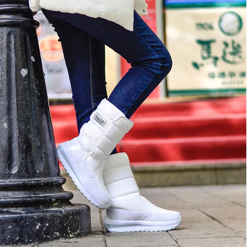 Outdoor Non-slip Warm Waterproof Snow Boots Women Shiny PU Upper Thicken Sole Plush High Boot Light Hike Ski Sports Winter Shoes